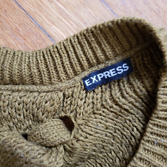 Express cropped olive green sweater, tie back - Picture 4 of 5